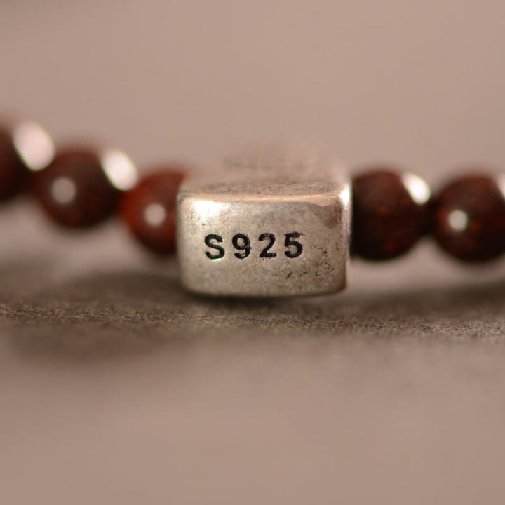 Buddha Stones 925 Sterling Silver Indian Small Leaf Red Sandalwood Fu Character Protection Triple Wrap Bracelet - image 10