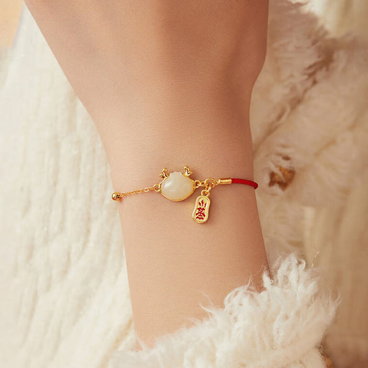 Buddha Stones 925 Sterling Silver Year Of The Dragon Hetian White Jade Chinese Steamed Bun Dragon Design Fortune Blessing Bracelet - image 4