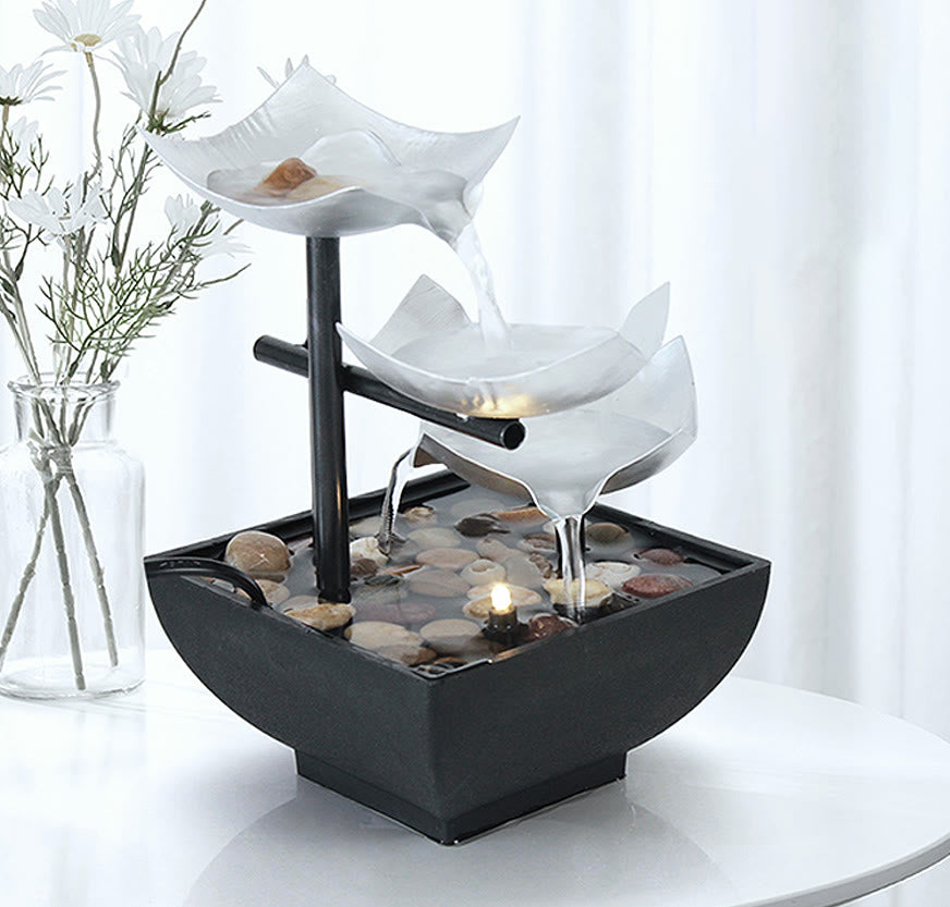 Buddha Stones Three Layers Waterfall Fountain Tabletop Lotus Ornaments With River Rocks Desktop Decoration - image 5
