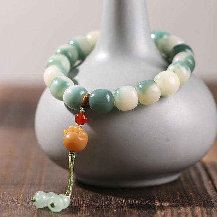 Buddha Stones Gradient Bodhi Seed Nine Tailed Fox Cat Paw Claw Pine Cone Peace Bracelet - Yellow Cat Paw(Wrist Circumference 16-17cm) - image 12