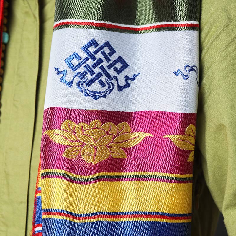 Tibetan Lucky Blessing Multicolored Lotus Mantra Jacquard Khata Decoration - image 2
