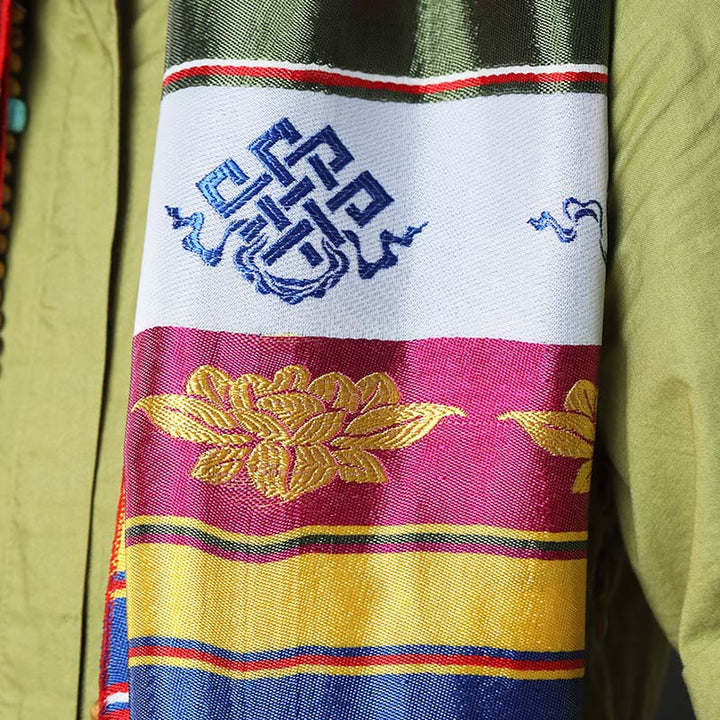 Tibetan Lucky Blessing Multicolored Lotus Mantra Jacquard Khata Decoration - image 2
