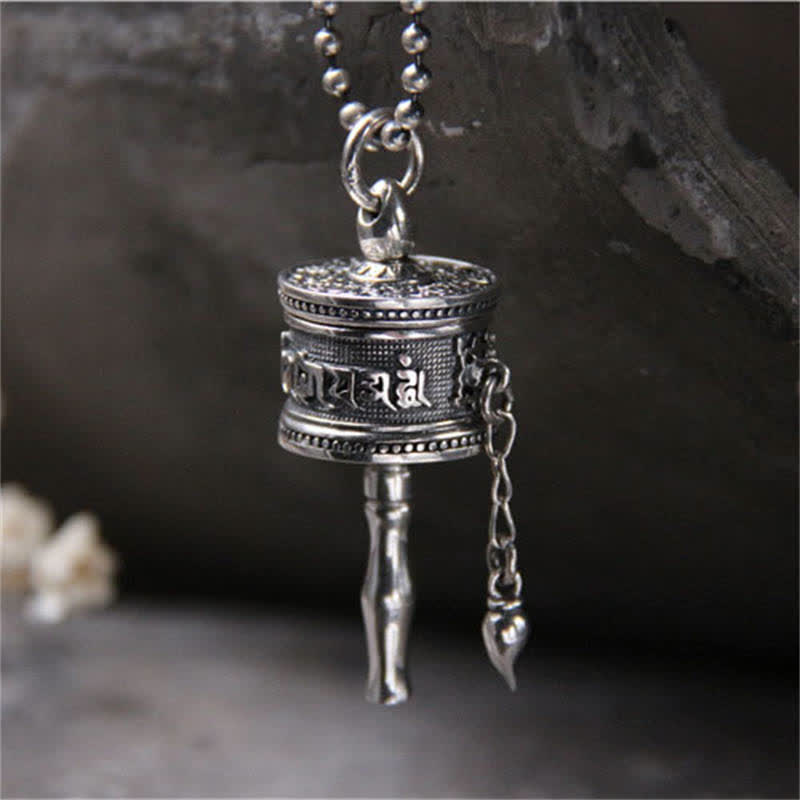 Buddha Stones 925 Sterling Silver Om Mani Padme Hum Prayer Wheel Purity Rotatable Necklace Pendant - image 6