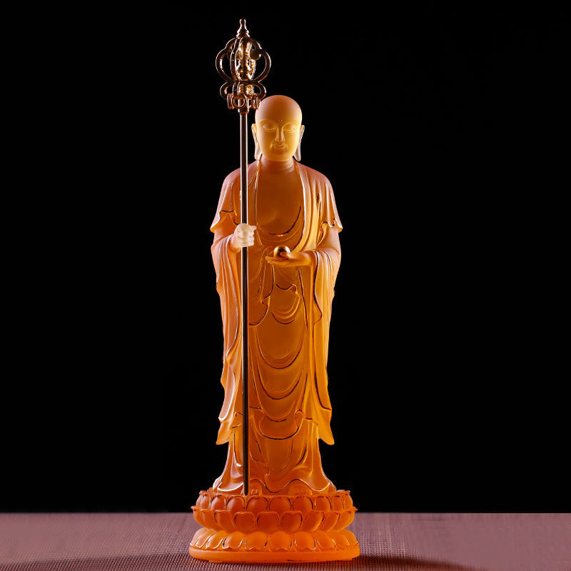 Buddha Stones Handmade Ksitigarbha Bodhisattva Figurine Liuli Crystal Art Piece Serenity Statue Home Decoration - image 8