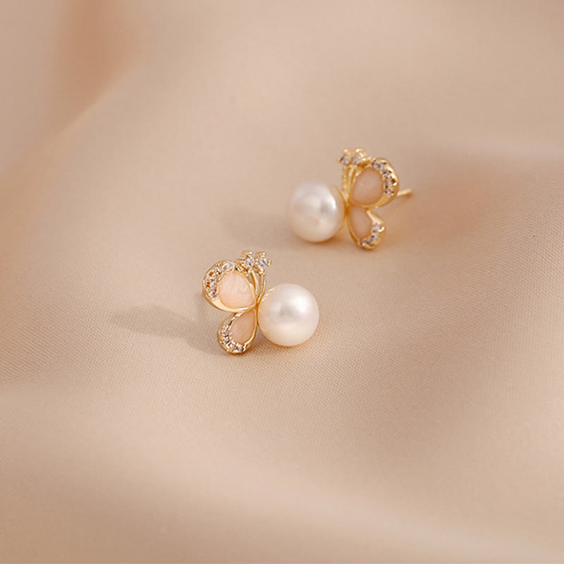 Buddha Stones 18K Gold Pearl Butterfly Love Freedom Stud Earrings - image 8