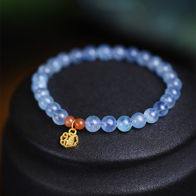 Buddha Stones Natural Aquamarine Red Agate Healing Charm Bracelet - Aquamarine - image 0