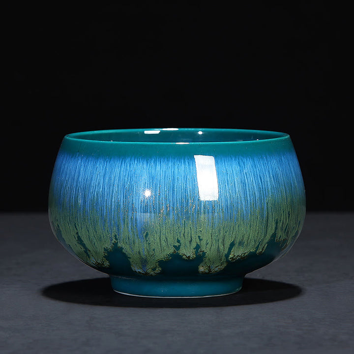 Buddha Stones Chinese Jianzhan Glaze Kiln Change Ceramic Teacup Tenmoku Kung Fu Tea Cup - Green - 8.5cm*5.2cm*160ml - image 31