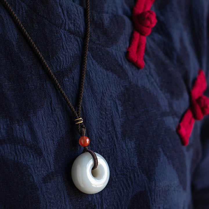 Buddha Stones Natural Round Jade Gray Jade Peace Buckle Luck Necklace Pendant - image 17