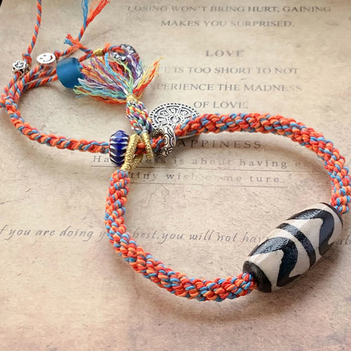 Buddha Stones Tibetan 925 Sterling Silver Om Mani Padme Hum Handmade Dzi Bead Protection Braid Bracelet - image 5