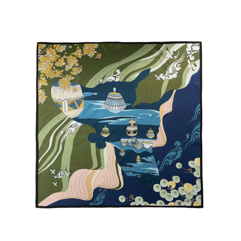 Buddha Stones Jungle Oil Painting Auspicious Clouds 100% Mulberry Silk Scarf Premium Grade 6A Double-sided Silk Neck Scarf - image 26