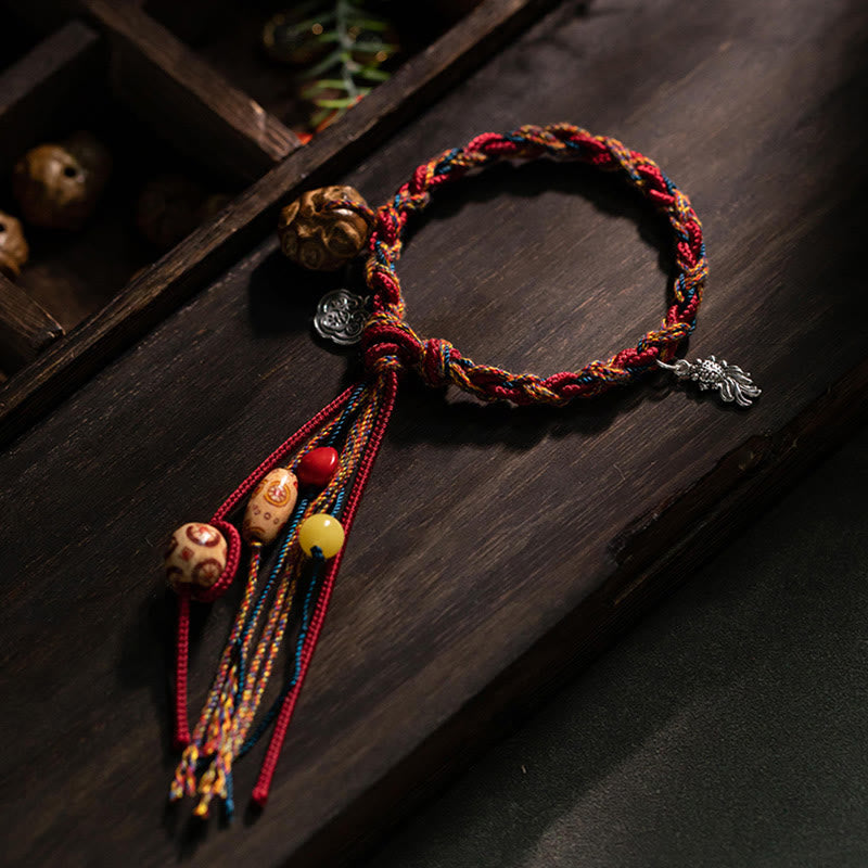 Buddha Stones Tibetan Handmade Colorful Thread 925 Sterling Silver Koi Fish Protection Strength String Bracelet - 17-19cm - image 0