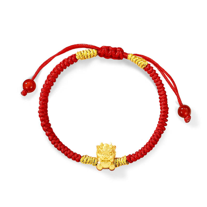 Buddha Stones 999 Sterling Silver Year of the Dragon Copper Coin Fortune Dragon Fu Character Luck Handcrafted Red String Braided Bracelet - Ruyi Lock Fortune Dragon(Wrist Circumference 14-21cm) - image 11