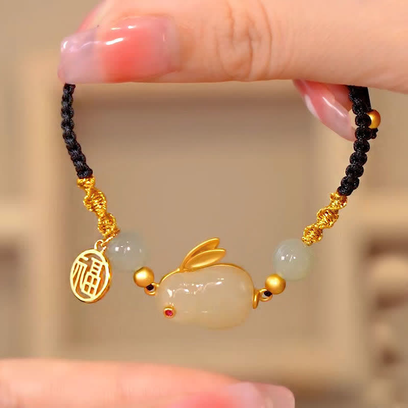 Year of the Rabbit Red Agate Jade Bunny Confidence String Bracelet - Jade(Prosperity♥Abundance) - image 0