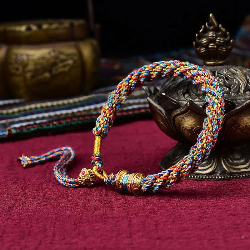 Buddha Stones Tibetan Handmade Luck Thangka Prayer Wheel Charm Weave String Bracelet - Colorful - image 5