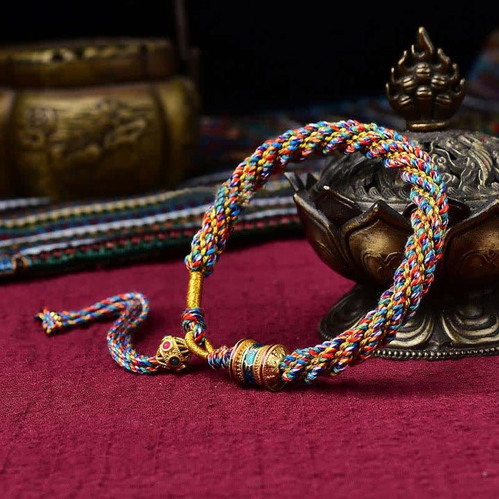 Buddha Stones Tibetan Handmade Luck Thangka Prayer Wheel Charm Weave String Bracelet - Colorful - image 5