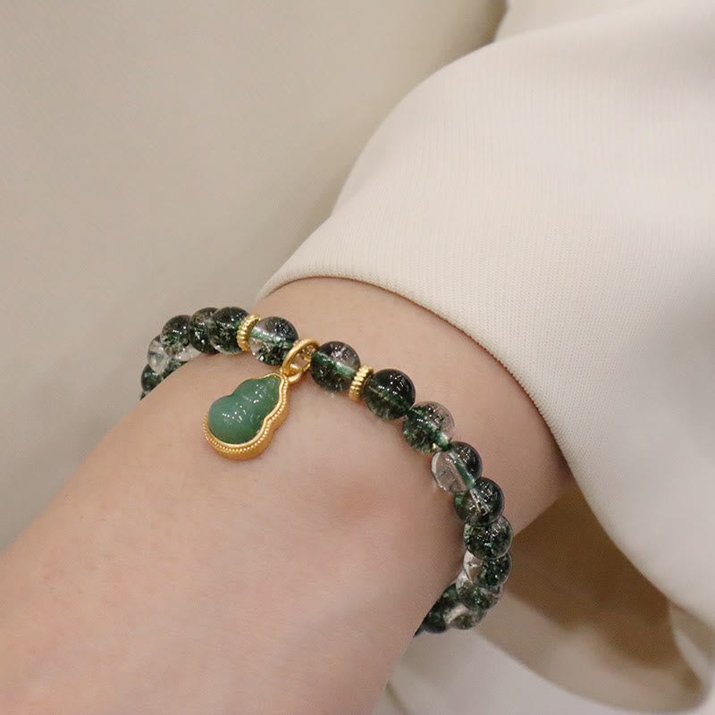 Buddha Stones Natural Green Phantom Confidence Gourd Buddha Charm Bracelet - image 7