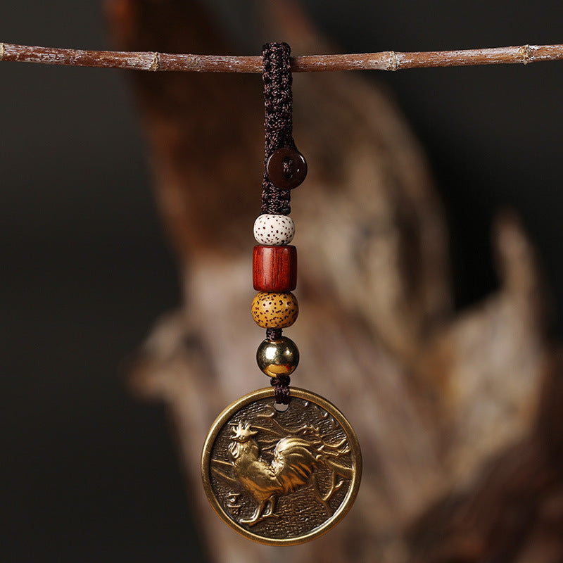 Chinese Zodiac Copper Luck Keychain Decoration - Rooster - image 10
