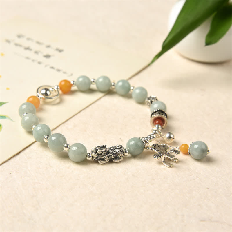 Buddha Stones 925 Sterling Silver Natural Jade Amber PiXiu Pony Success Bracelet - image 4