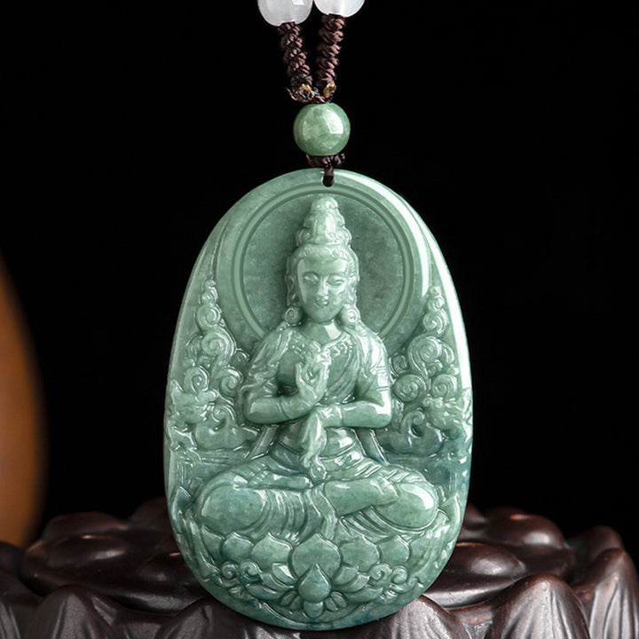 Buddha Stones Natural Jade Avalokitesvara Amulet Wealth Necklace Pendant - image 6