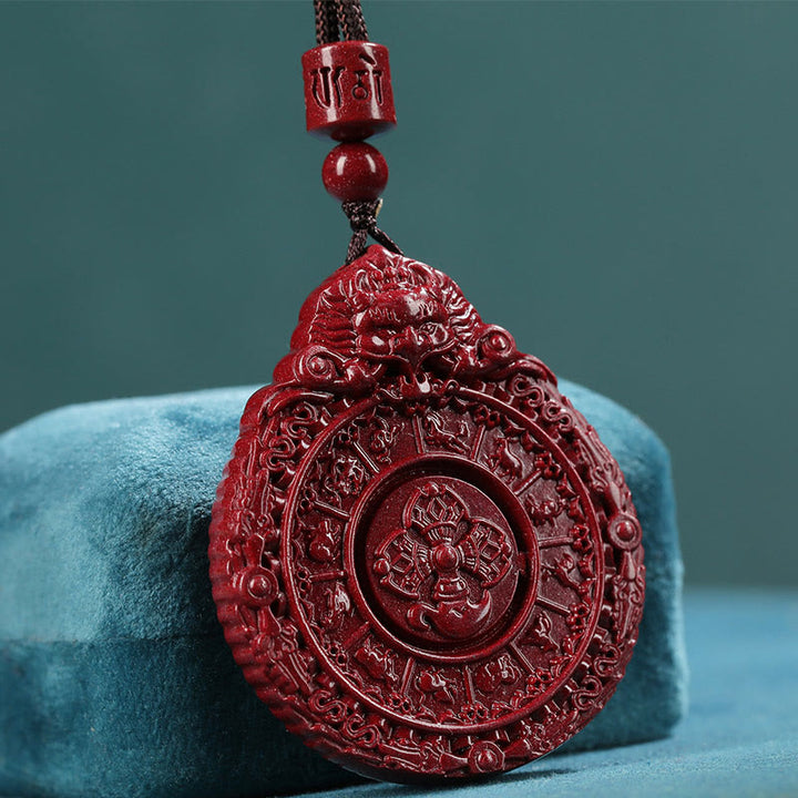 Buddha Stones Chinese Zodiac Natural Cinnabar Bagua Amulet Keep Away Evil Spirits Necklace Pendant - Cinnabar(Calm♥Concentration) - image 0