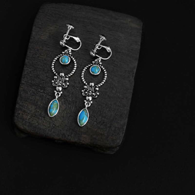 Buddha Stones 925 Sterling Silver Vintage Turquoise Waterdrop Pattern Balance Drop Dangle Earrings - image 12