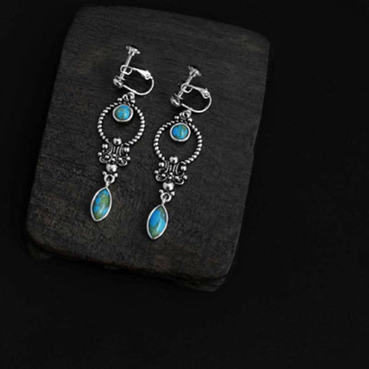 Buddha Stones 925 Sterling Silver Vintage Turquoise Waterdrop Pattern Balance Drop Dangle Earrings - image 12