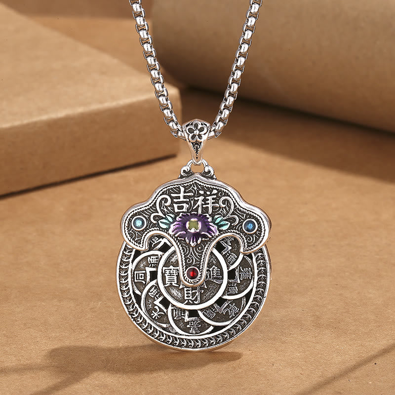 Buddha Stones Peony Flower Copper Coins Wealth Necklace Pendant - image 3