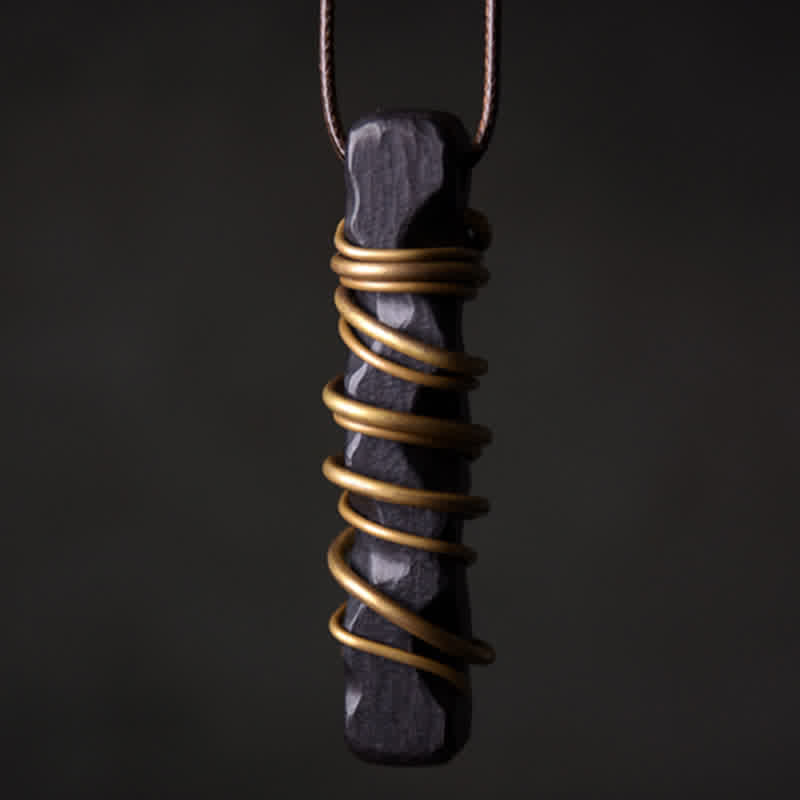 Buddha Stones Tibet Ebony Wood Copper Balance Peace Necklace Pendant - image 0