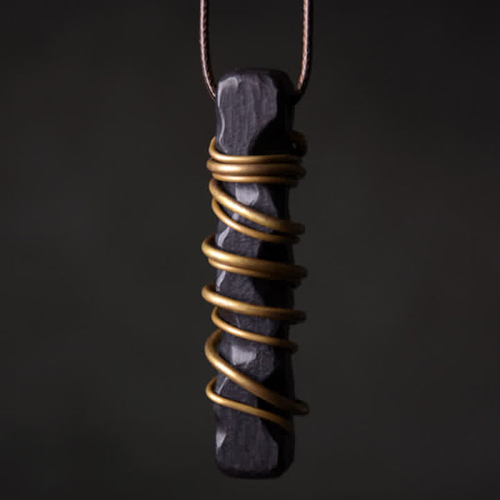 Buddha Stones Tibet Ebony Wood Copper Balance Peace Necklace Pendant - image 0
