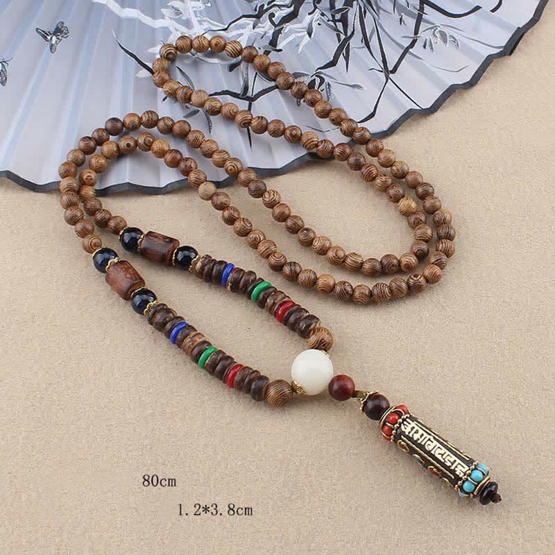 Buddha Stones Tibetan Om Mani Padme Hum Dzi Bead Wenge Wood Necklace Pendant - image 5