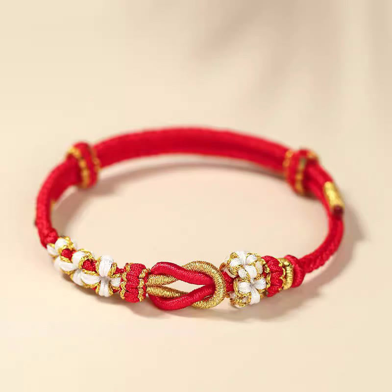 Buddha Stones Handmade Peach Blossom Knot Eight Thread Peace Knot Luck Protection Bracelet - Red(Wrist Circumference 15-19cm) - image 1