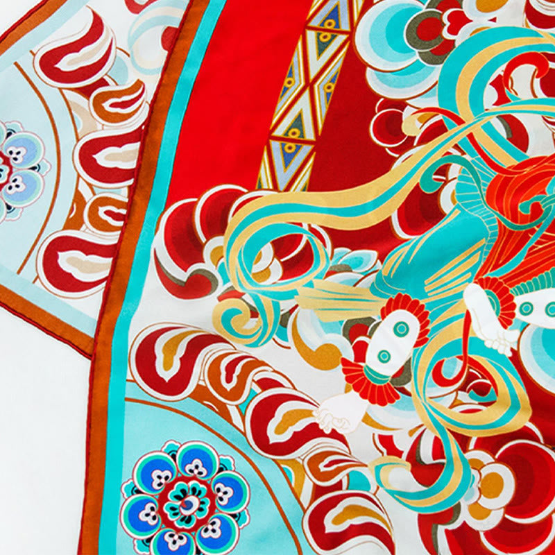 Buddha Stones Dunhuang Rebound Pipa Flying Frescoes 100% Mulberry Silk Scarf Premium Grade 6A Dunhuang Shawl - image 6