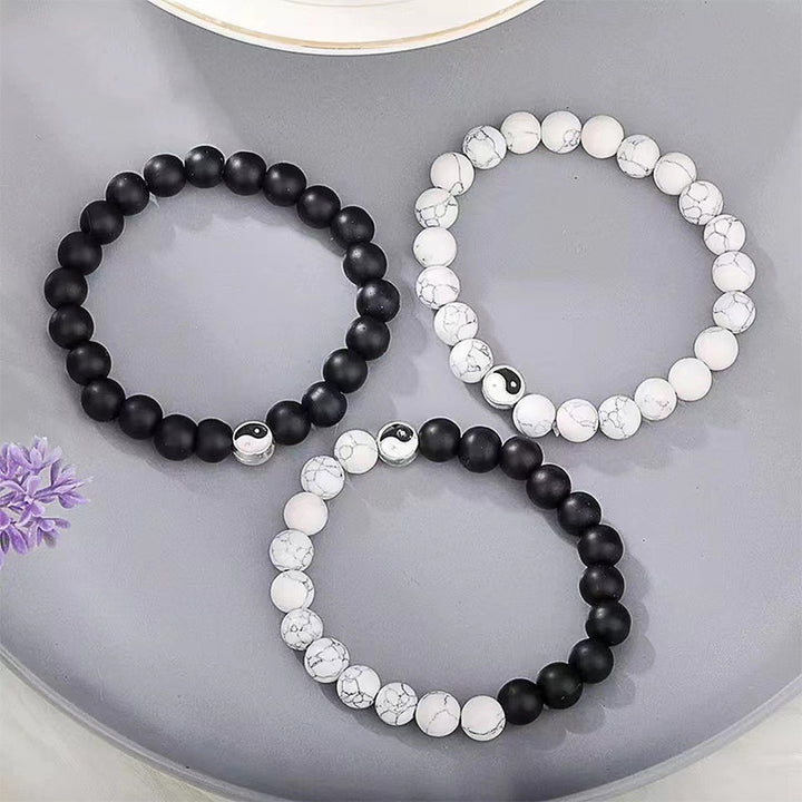 Buddha Stones 3pcs Natural White Turquoise Frosted Stone Bead Yin Yang Wealth Bracelet - image 3