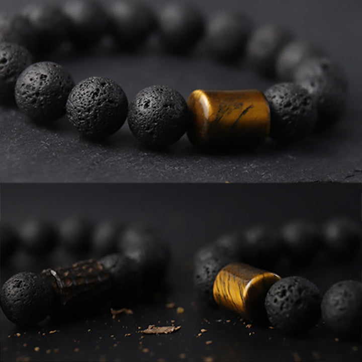 Buddha Stones Lava Rock Ebony Wood Tiger Eye Healing Bracelet - image 15