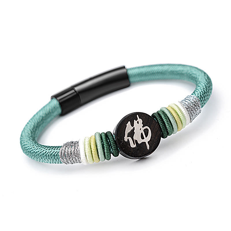 Buddha Stones Buddha Character Ebony Handcrafted Rope Bracelet - Green - 18cm - image 12