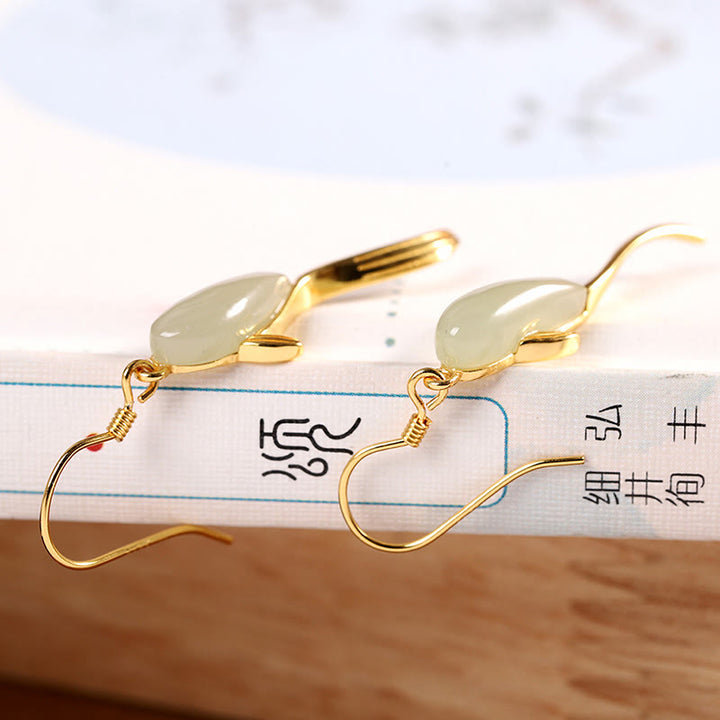 Fish Pattern Jade Luck Dangle Drop Earrings - image 6