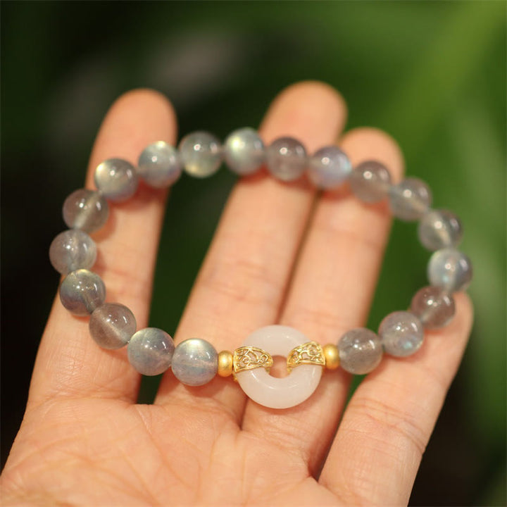 Buddha Stones Natural Moonstone Heitan Jade Peace Buckle Healing Bracelet - image 6
