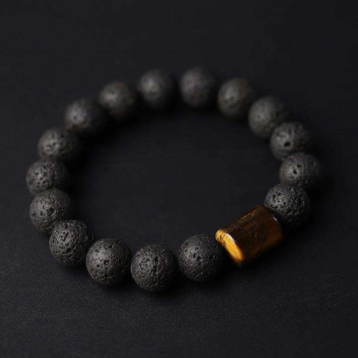 Buddha Stones Lava Rock Ebony Wood Tiger Eye Healing Bracelet - Lava Rock&Tiger Eye - 20cm - image 12