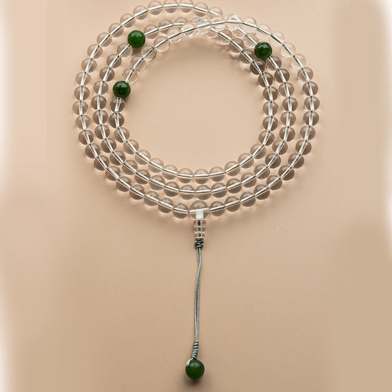Buddha Stones 108 Beads White Crystal Jade Meditation Bracelet Mala - image 4