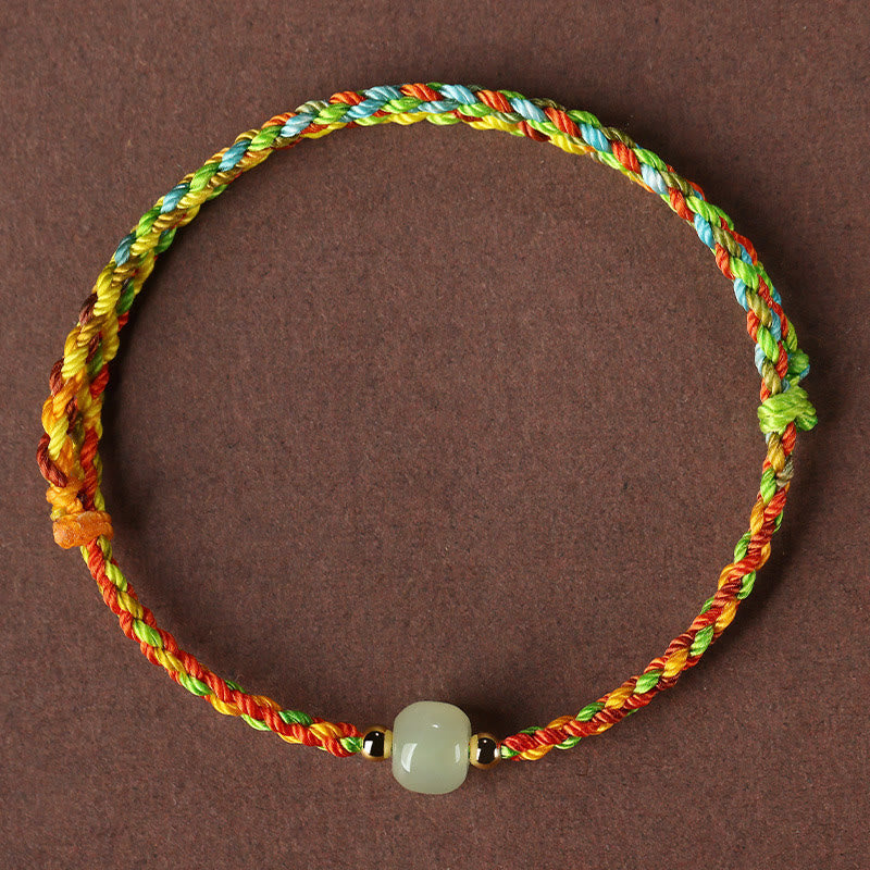 Buddha Stones Colorful Rope Luck Jade Bead Abundance Bracelet - 20cm - image 0