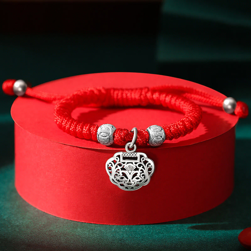 Buddha Stones 925 Sterling Silver Chinese Lock Charm Multicolored Red String Protection Handmade Braided Kids Bracelet - Red Rope(Bracelet Size 12+4cm) - Hollow Chinese Lock Charm - image 6