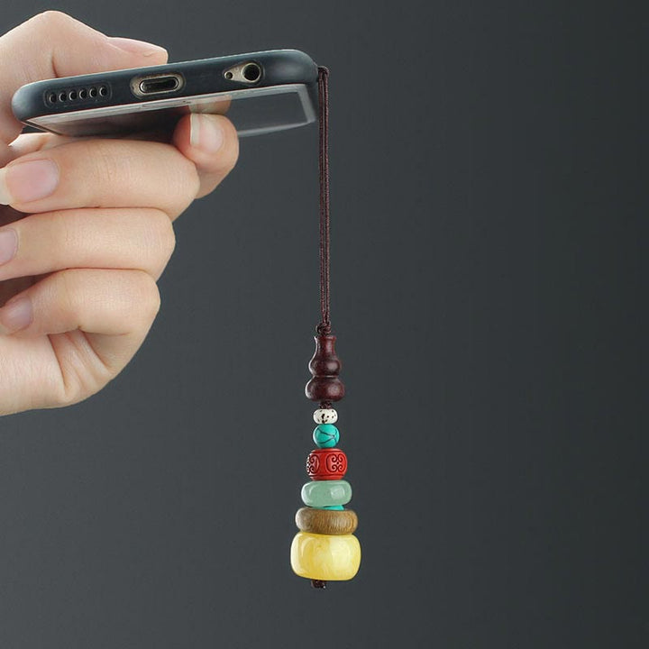 Green Sandalwood Ebony Wood Gourd Seven Layer Pagoda Positive Phone Hanging Decoration - image 6