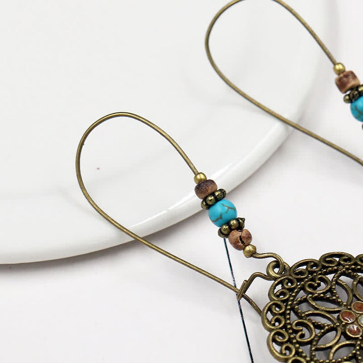 Round Flower Design Luck Dangle Drop Earrings - image 5