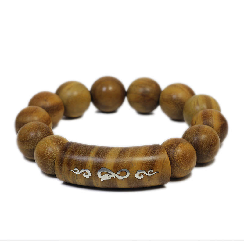 Buddha Stones 999 Sterling Silver Green Sandalwood Om Mani Padme Hum Dragon Phoenix Dharmachakra Inlaid Peace Bracelet - image 6