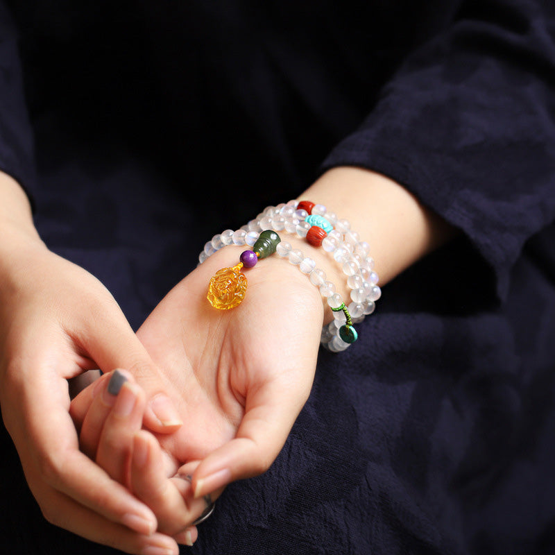 Buddha Stones 108 Mala Beads Moonstone Amber Lotus Turquoise Crystal Healing Bracelet - image 3