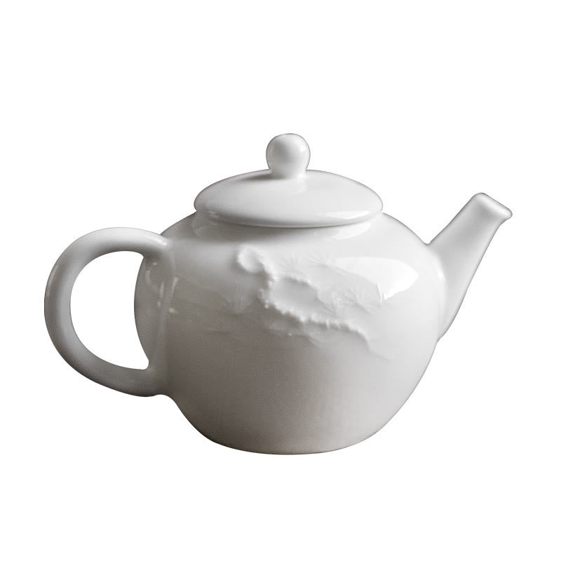 White Plum Pine Bamboo Engraved Design Ceramic Teapot - image 10