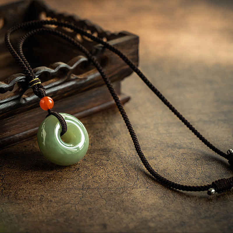 Buddha Stones Natural Round Jade Gray Jade Peace Buckle Luck Necklace Pendant - image 9