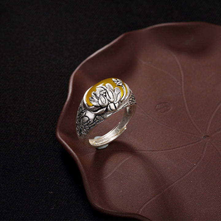 Buddha Stones Citrine Lotus Blessing Protection Adjustable Ring - image 3