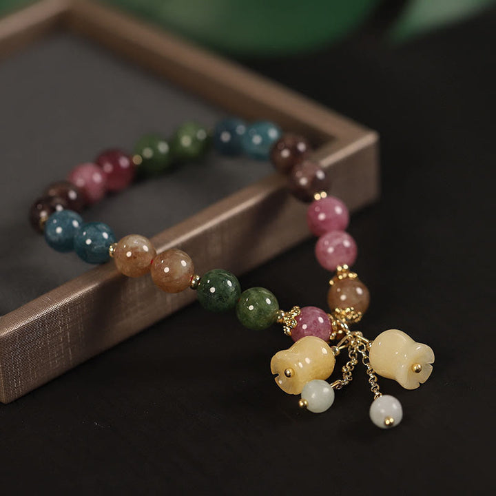 Buddha Stones Natural Colorful Tourmaline Flower Bead Love Bracelet - Tourmaline&Two Bead Charm - image 7