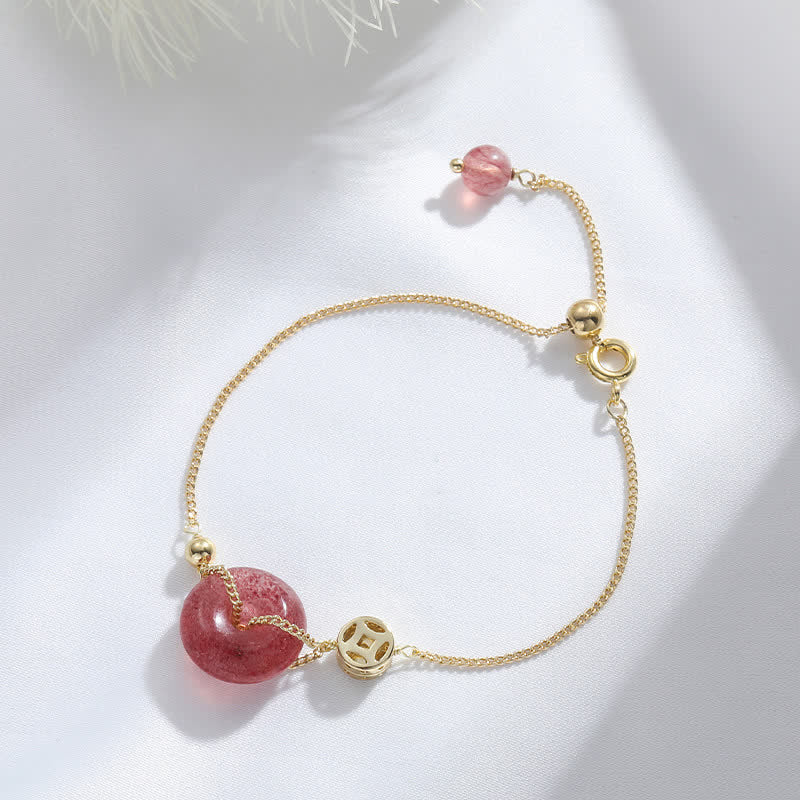 Buddha Stones Strawberry Quartz Peace Buckle Coin Love Bracelet - Strawberry Quartz - image 0